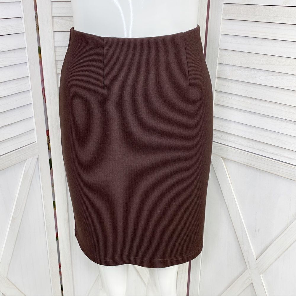 Reflections by Spiegel Vintage Ribbed Pull On Pencil Skirt Brown 4